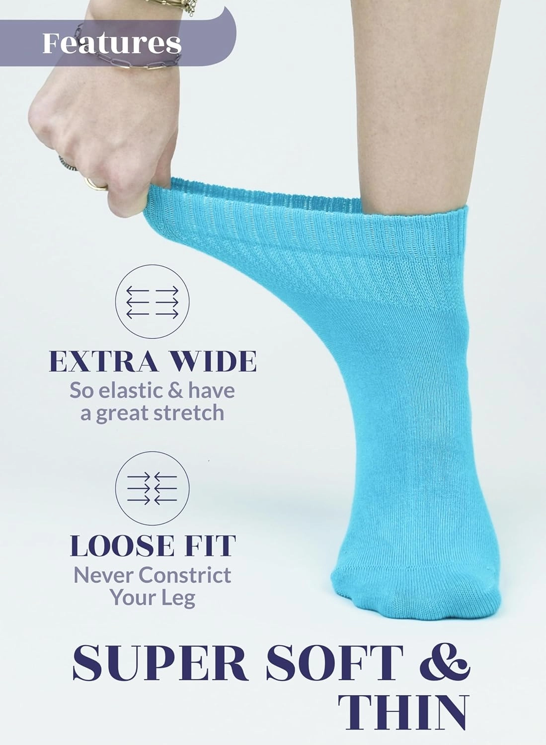 Hugh Ugoli Diabetic Socks for Women, Super Soft, Thin Bamboo Ankle Socks, Wide, Loose, Non-Binding Top, Seamless Toe, 4 Pairs