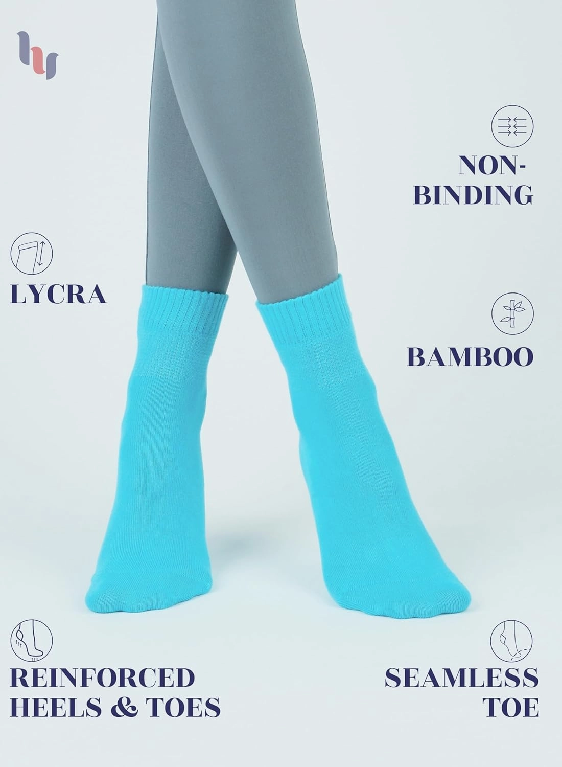 Hugh Ugoli Diabetic Socks for Women, Super Soft, Thin Bamboo Ankle Socks, Wide, Loose, Non-Binding Top, Seamless Toe, 4 Pairs