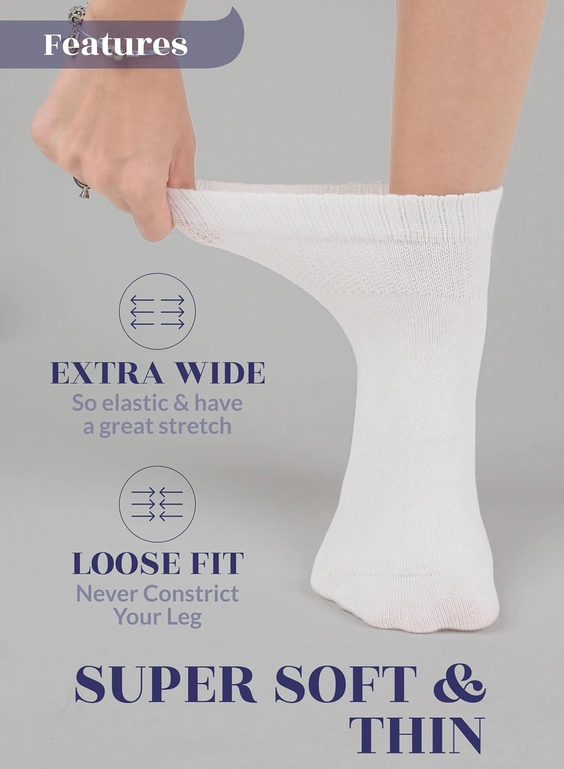 Hugh Ugoli Diabetic Socks for Women, Super Soft, Thin Bamboo Ankle Socks, Wide, Loose, Non-Binding Top, Seamless Toe, 4 Pairs