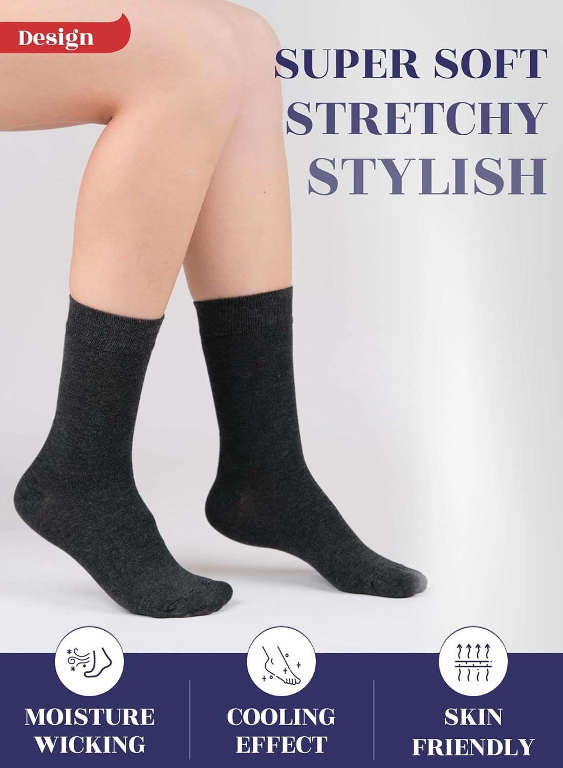 Hugh Ugoli Womens Bamboo Dress Socks, Extremely Soft, Thin, Crew Socks for Business Trouser Casual, Non-Binding, 3-6 Pairs
