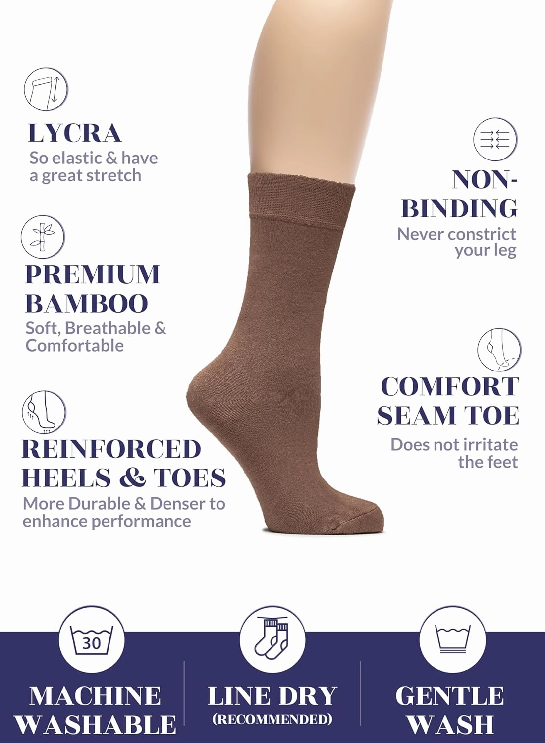 Hugh Ugoli Womens Bamboo Dress Socks, Extremely Soft, Thin, Crew Socks for Business Trouser Casual, Non-Binding, 3-6 Pairs