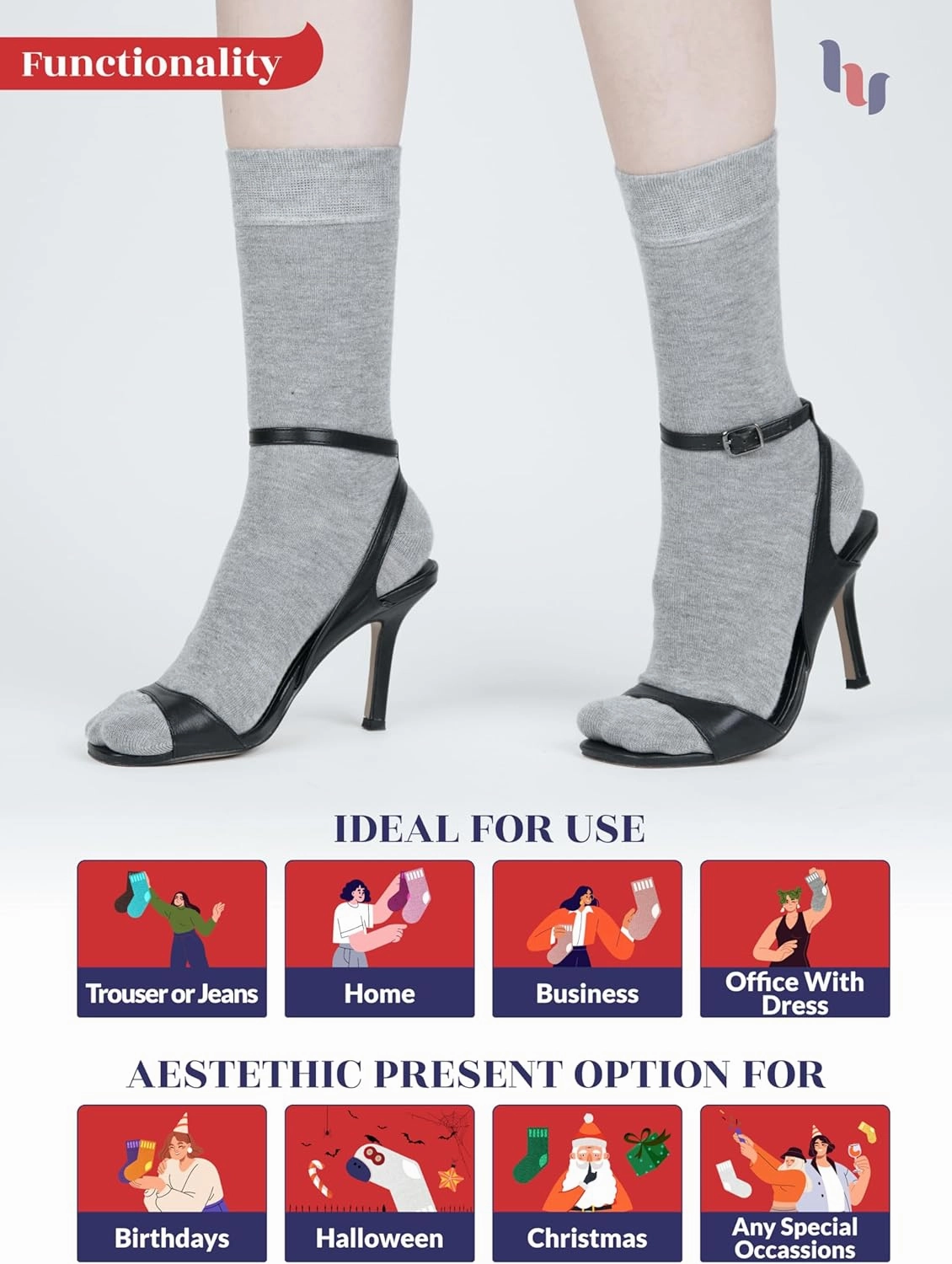 Hugh Ugoli Womens Bamboo Dress Socks, Extremely Soft, Thin, Crew Socks for Business Trouser Casual, Non-Binding, 3-6 Pairs