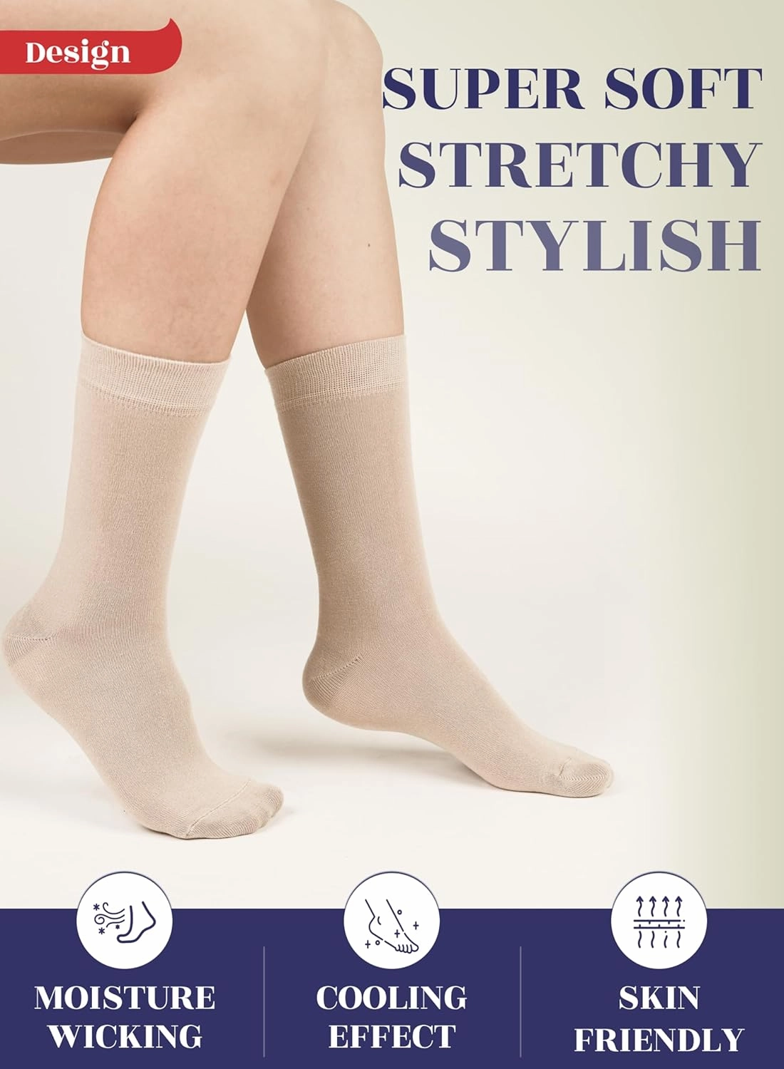 Hugh Ugoli Womens Bamboo Dress Socks, Extremely Soft, Thin, Crew Socks for Business Trouser Casual, Non-Binding, 3-6 Pairs