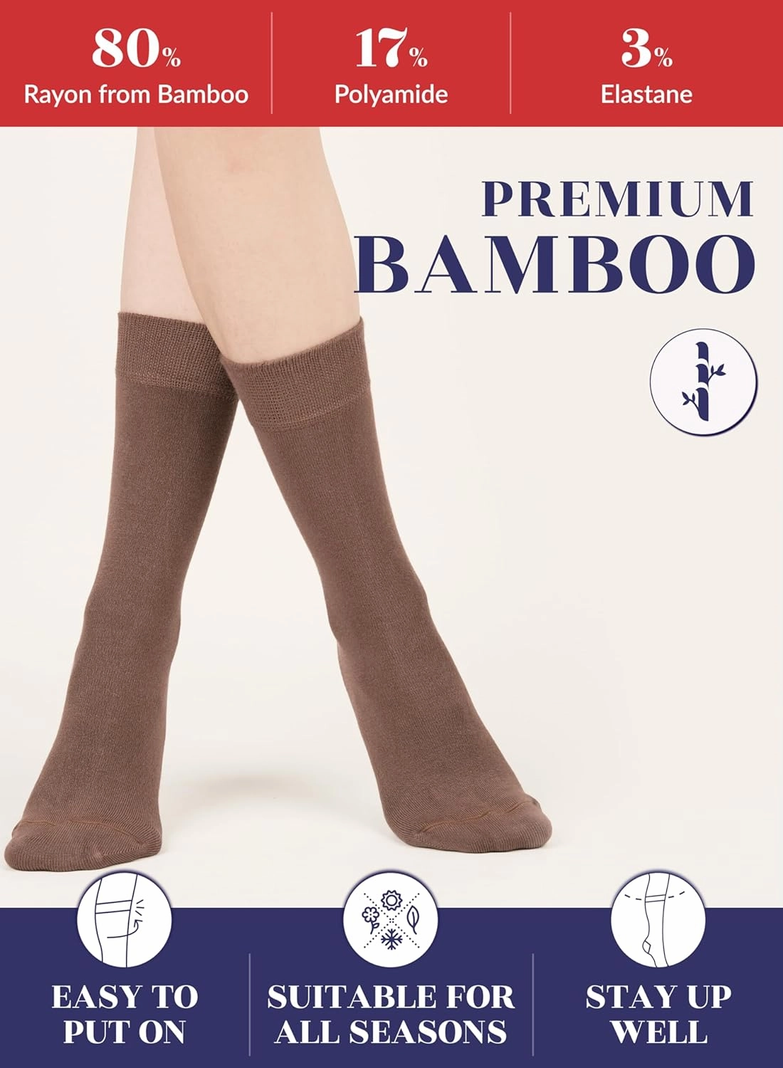 Hugh Ugoli Womens Bamboo Dress Socks, Extremely Soft, Thin, Crew Socks for Business Trouser Casual, Non-Binding, 3-6 Pairs
