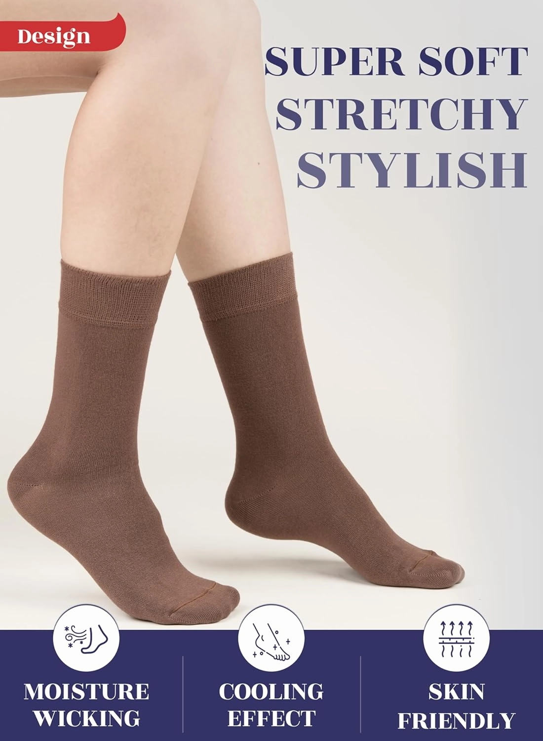 Hugh Ugoli Womens Bamboo Dress Socks, Extremely Soft, Thin, Crew Socks for Business Trouser Casual, Non-Binding, 3-6 Pairs