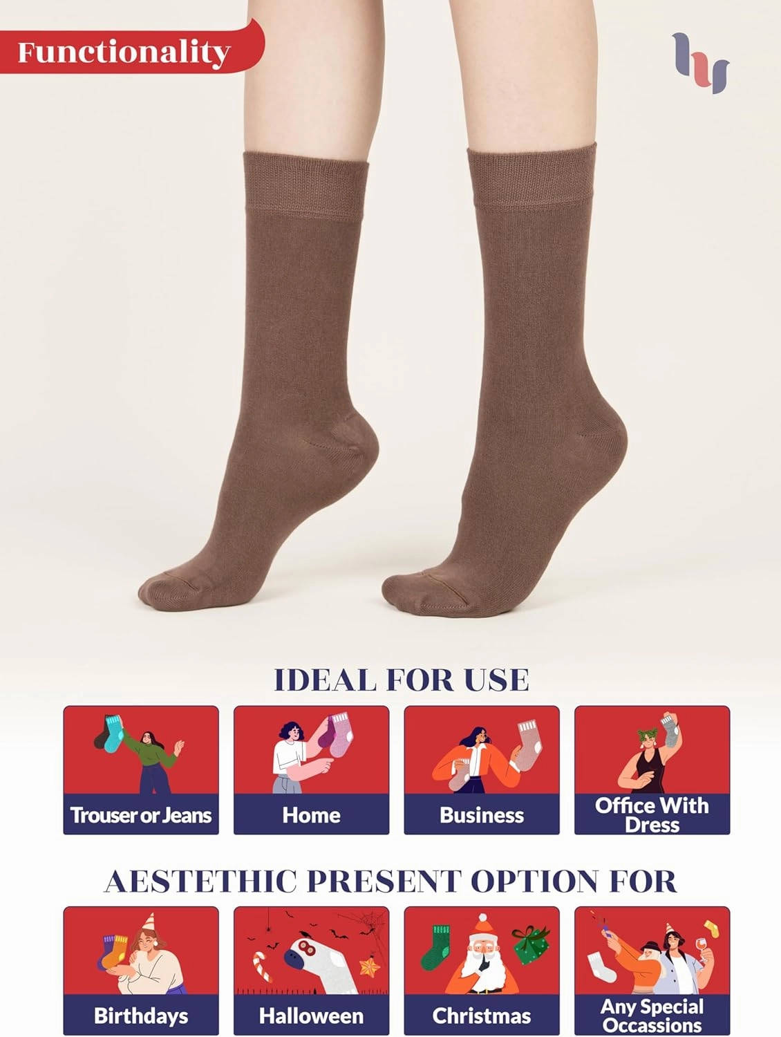 Hugh Ugoli Womens Bamboo Dress Socks, Extremely Soft, Thin, Crew Socks for Business Trouser Casual, Non-Binding, 3-6 Pairs