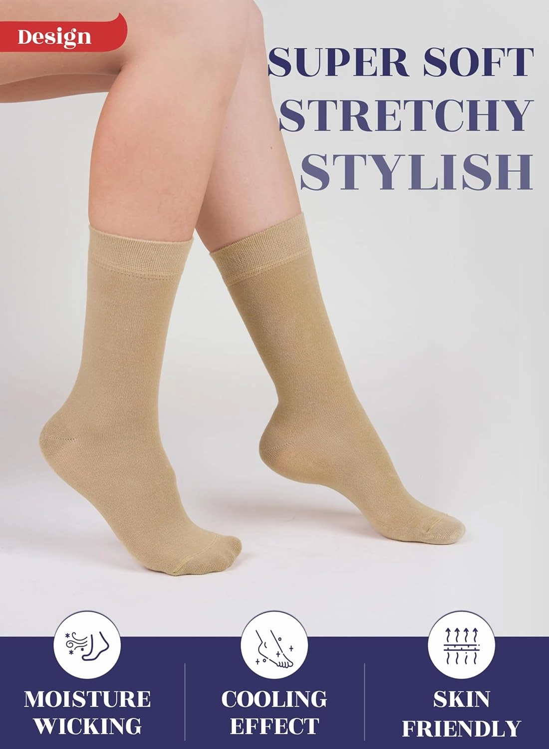 Hugh Ugoli Womens Bamboo Dress Socks, Extremely Soft, Thin, Crew Socks for Business Trouser Casual, Non-Binding, 3-6 Pairs
