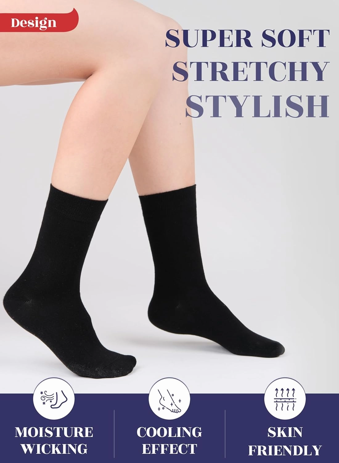 Hugh Ugoli Womens Bamboo Dress Socks, Extremely Soft, Thin, Crew Socks for Business Trouser Casual, Non-Binding, 3-6 Pairs