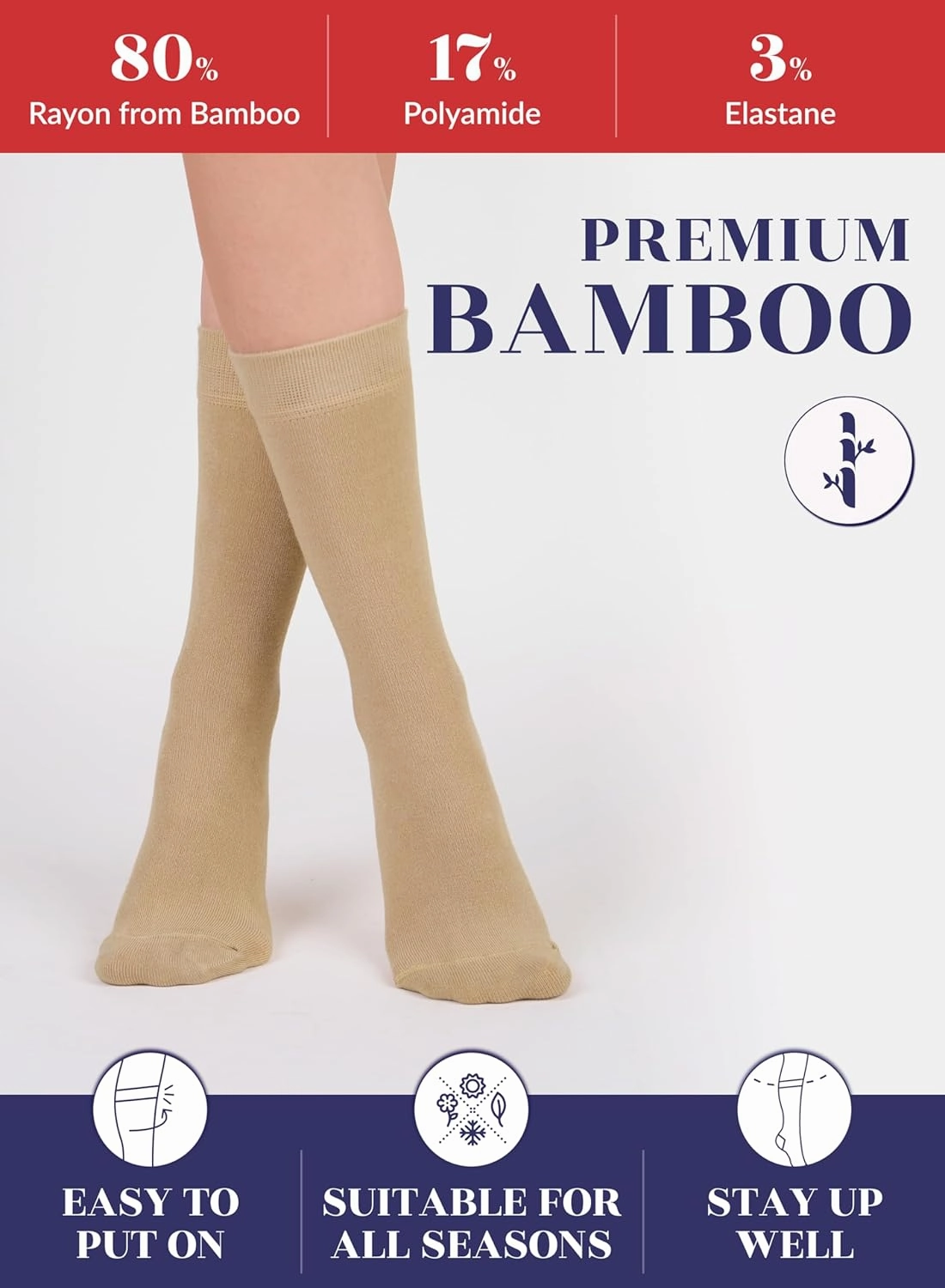 Hugh Ugoli Womens Bamboo Dress Socks, Extremely Soft, Thin, Crew Socks for Business Trouser Casual, Non-Binding, 3-6 Pairs