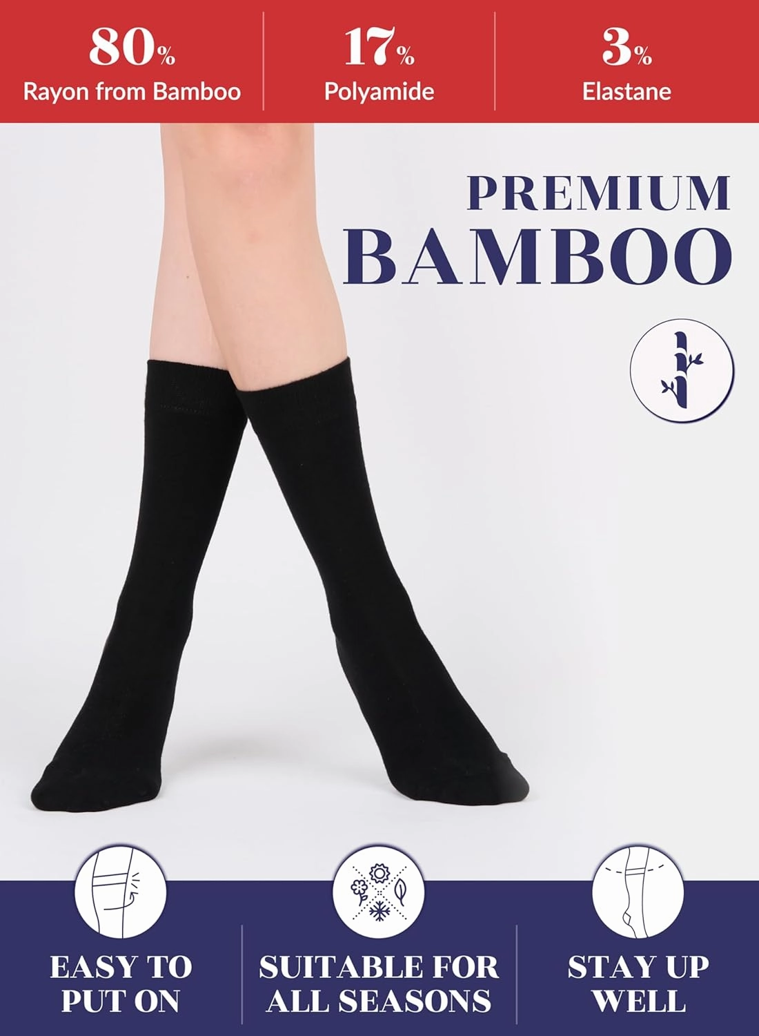 Hugh Ugoli Womens Bamboo Dress Socks, Extremely Soft, Thin, Crew Socks for Business Trouser Casual, Non-Binding, 3-6 Pairs