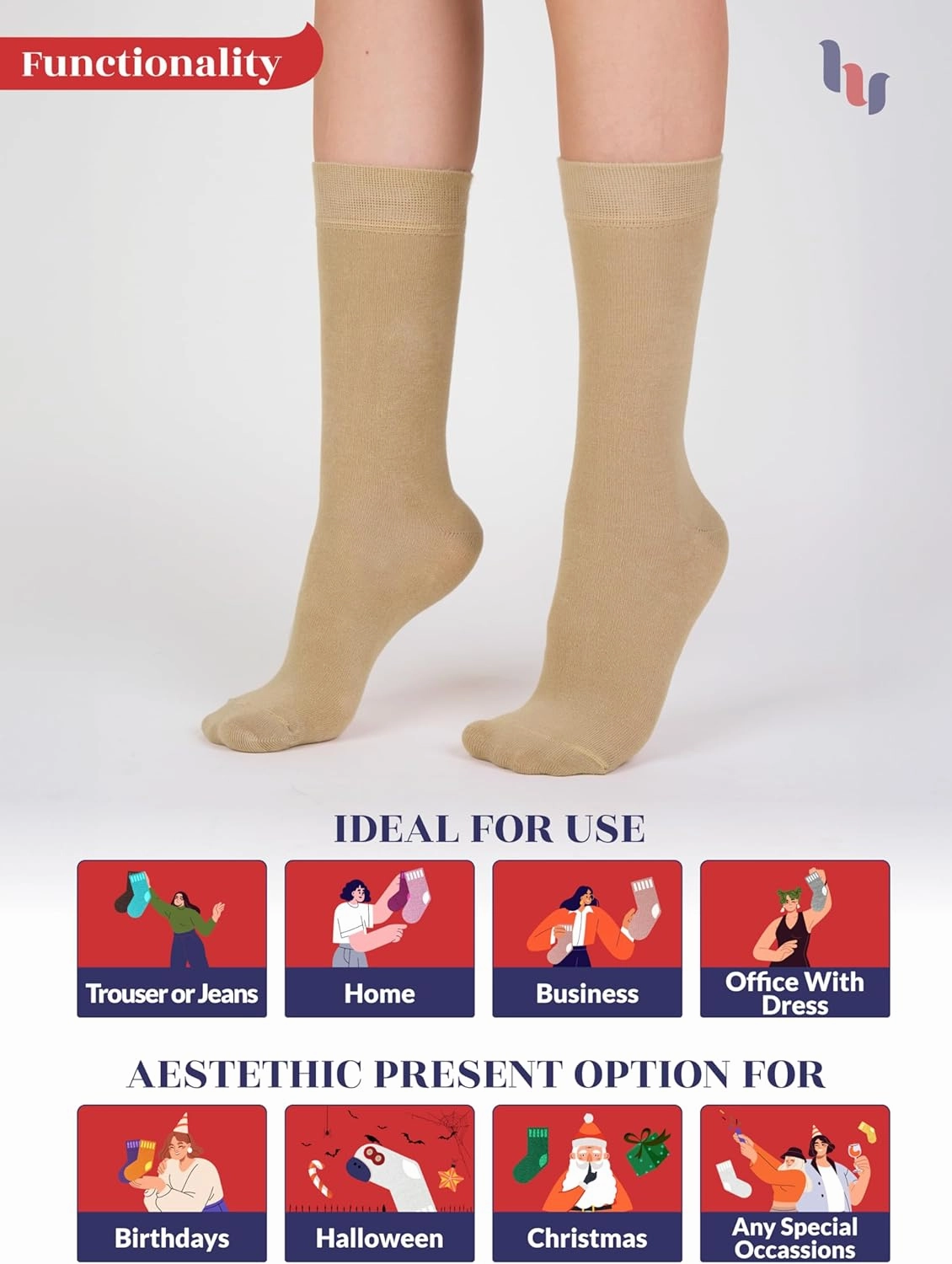 Hugh Ugoli Womens Bamboo Dress Socks, Extremely Soft, Thin, Crew Socks for Business Trouser Casual, Non-Binding, 3-6 Pairs