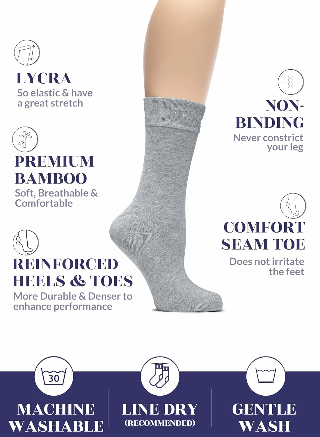 Hugh Ugoli Womens Bamboo Dress Socks, Extremely Soft, Thin, Crew Socks for Business Trouser Casual, Non-Binding, 3-6 Pairs
