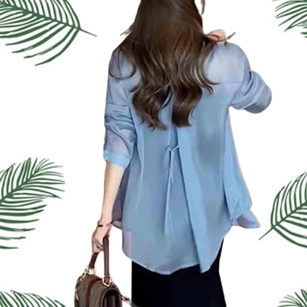 HUIQINGLI Summer Sunscreen Chiffon Shirt, Women's Long Sleeve Uv Blocking Shirts, Lightweight Breathable Loose Blouse