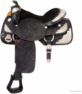 HUMAYL Saddlery Silver Genuine Cowhide Leather Western Pleasure Show Horse Saddle Handmade with Silver Fitting Leather Equestrian Trail Horse Saddles Tack Size: 10"-18" inches Seat, SHOW04