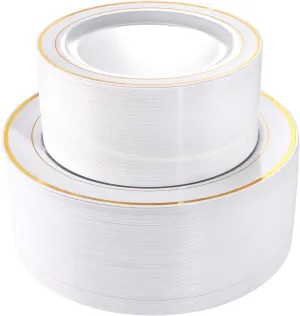 I00000 102 Pieces Gold Plastic Plates, Disposable Party Plates White Gold Rim, 51 Disposable Gold Dinner Plates 10.25 Inch and 51 Disposable Dessert Appetizer Elegant Fancy Wedding Plates 7.5 Inch