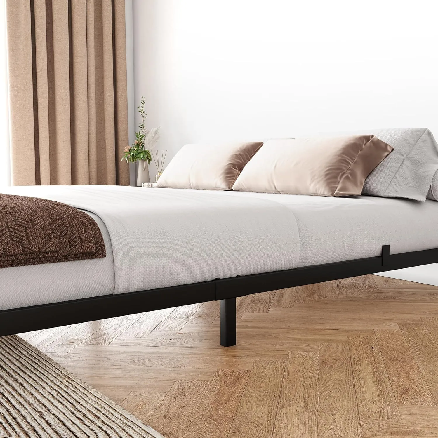 IDEALHOUSE 6 Inch Queen Bed Frame with Under Bed Storage, Heavy Duty Mattress Foundation, Easy Assembly, No Box Spring Needed, 79.9''Dx60.4''Wx6''H Platform Bed for Bedroom, Apartment, Black, Mental