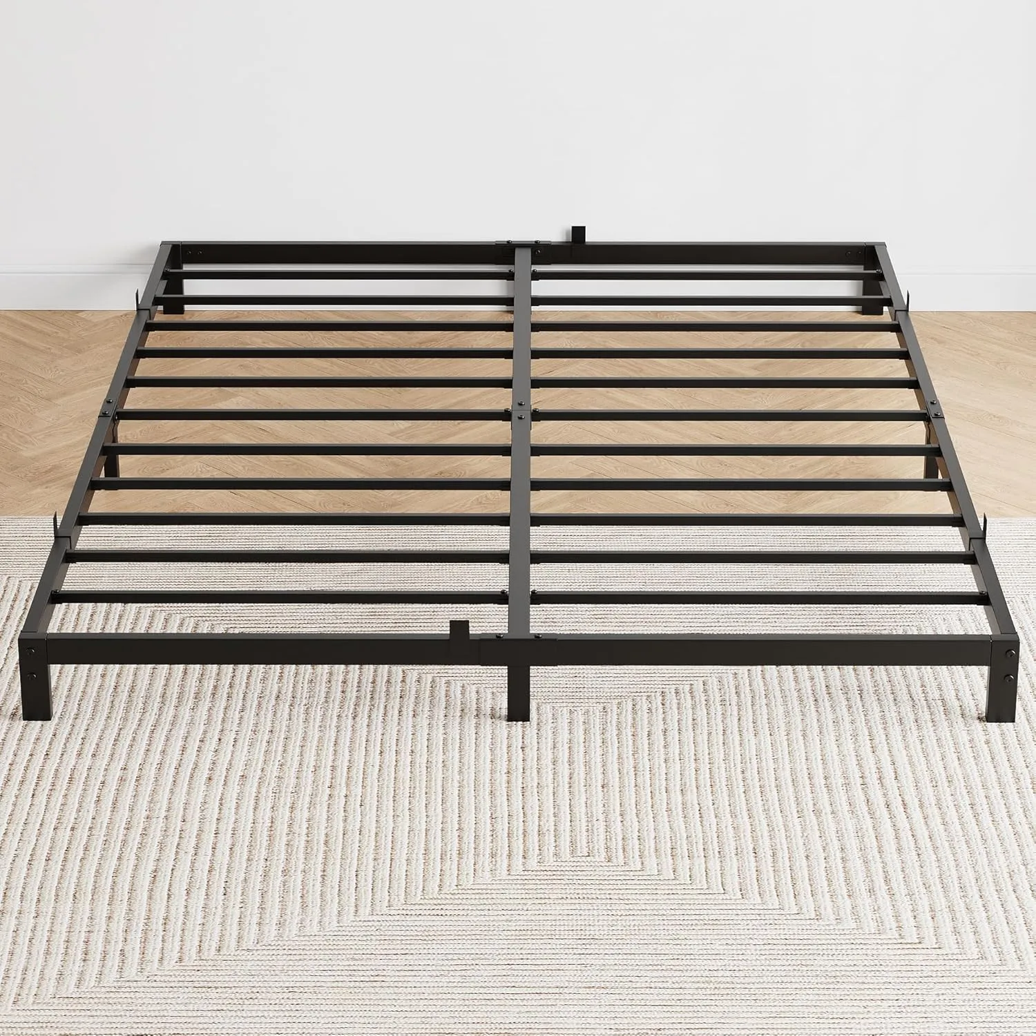 IDEALHOUSE 6 Inch Queen Bed Frame with Under Bed Storage, Heavy Duty Mattress Foundation, Easy Assembly, No Box Spring Needed, 79.9''Dx60.4''Wx6''H Platform Bed for Bedroom, Apartment, Black, Mental