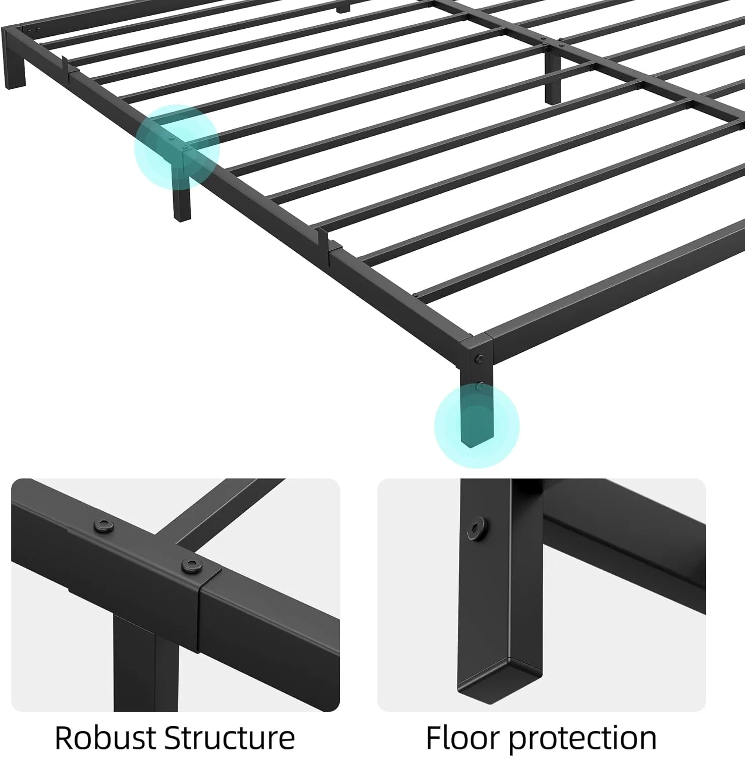 IDEALHOUSE 6 Inch Queen Bed Frame with Under Bed Storage, Heavy Duty Mattress Foundation, Easy Assembly, No Box Spring Needed, 79.9''Dx60.4''Wx6''H Platform Bed for Bedroom, Apartment, Black, Mental