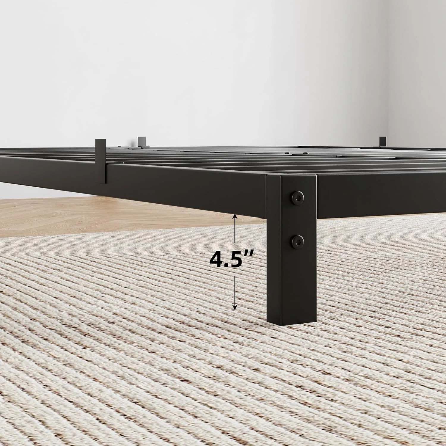 IDEALHOUSE 6 Inch Queen Bed Frame with Under Bed Storage, Heavy Duty Mattress Foundation, Easy Assembly, No Box Spring Needed, 79.9''Dx60.4''Wx6''H Platform Bed for Bedroom, Apartment, Black, Mental
