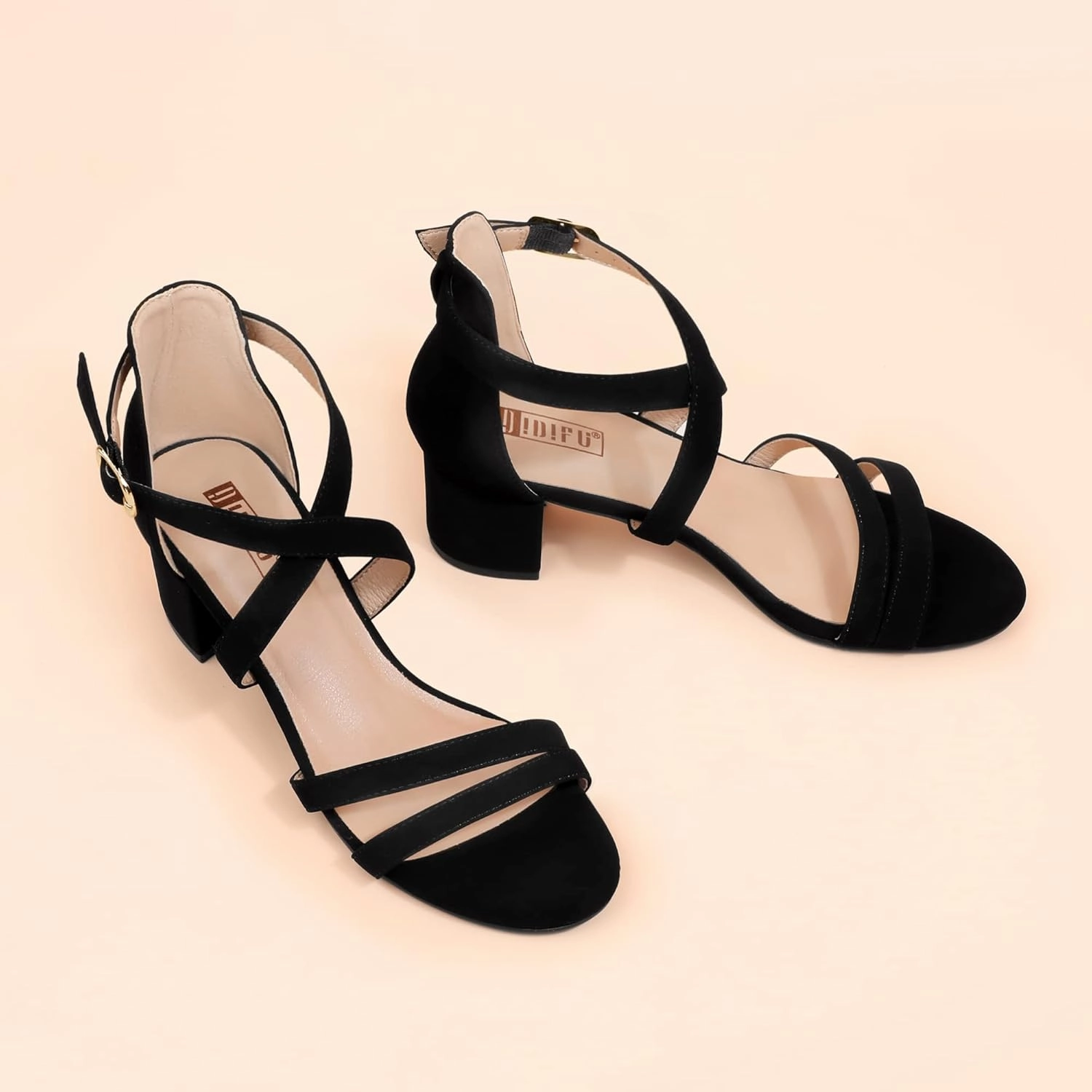 IDIFU Women's Block Low Chunky Heel Strappy Sandals Open Toe Ankle Strap Dress Wedding Evening Shoe for Women Bridal