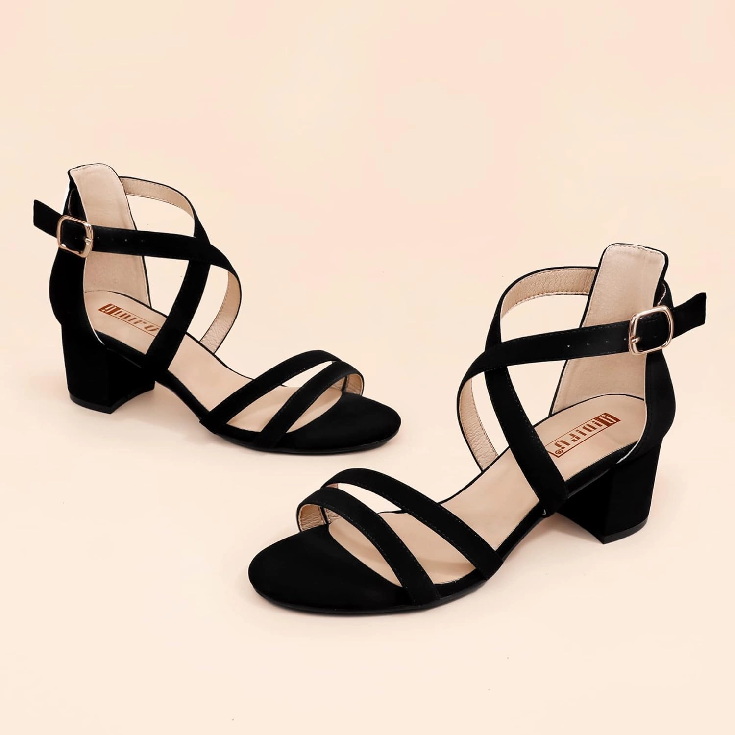 IDIFU Women's Block Low Chunky Heel Strappy Sandals Open Toe Ankle Strap Dress Wedding Evening Shoe for Women Bridal
