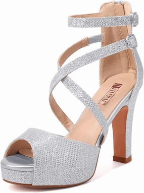 IDIFU Women's IN4 Platform Heels Strappy Chunky Heels For Women Dressy Peep Toe High Heels For Women Bridal Wedding Shoes For Bride On Evening Prom