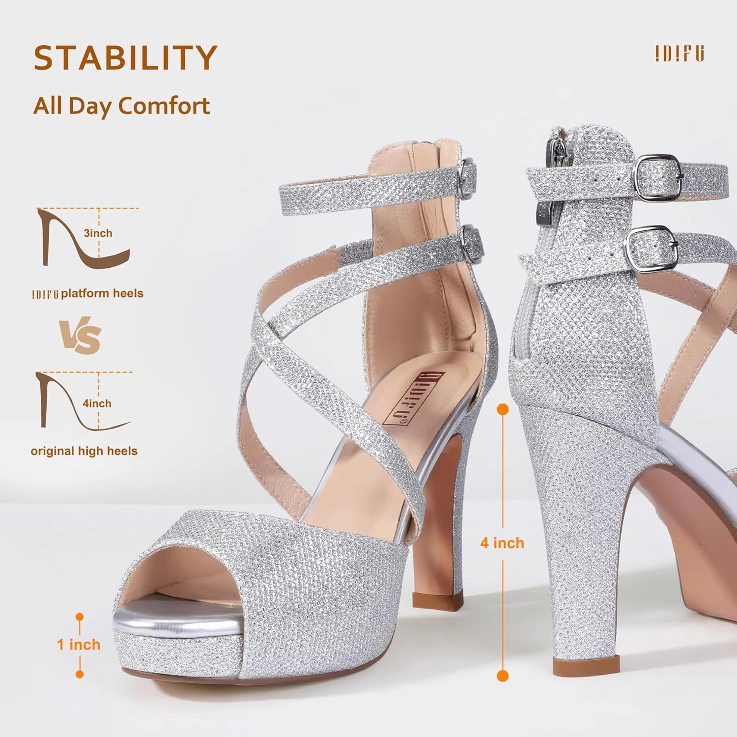 IDIFU Women's IN4 Platform Heels Strappy Chunky Heels For Women Dressy Peep Toe High Heels For Women Bridal Wedding Shoes For Bride On Evening Prom