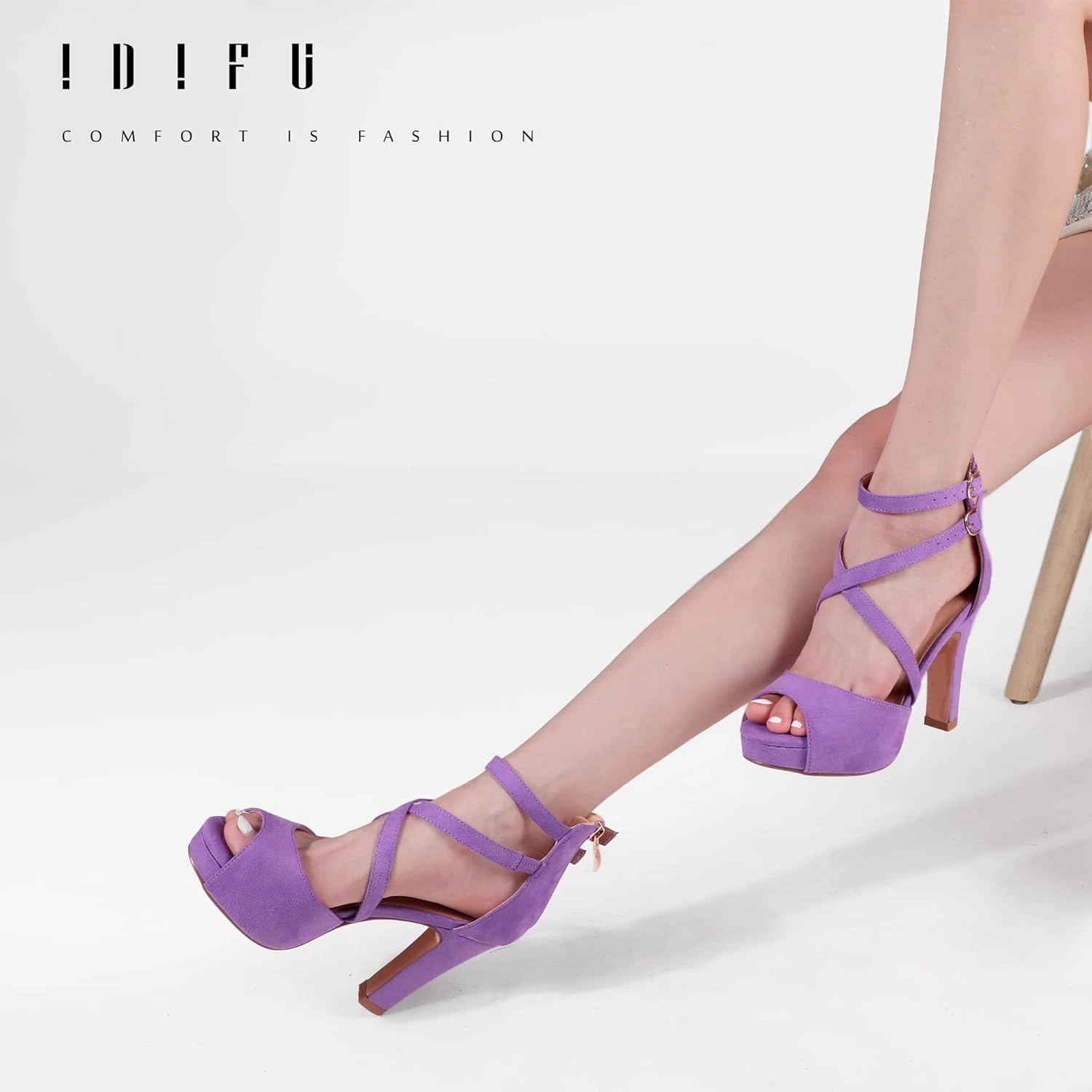 IDIFU Women's IN4 Platform Heels Strappy Chunky Heels For Women Dressy Peep Toe High Heels For Women Bridal Wedding Shoes For Bride On Evening Prom