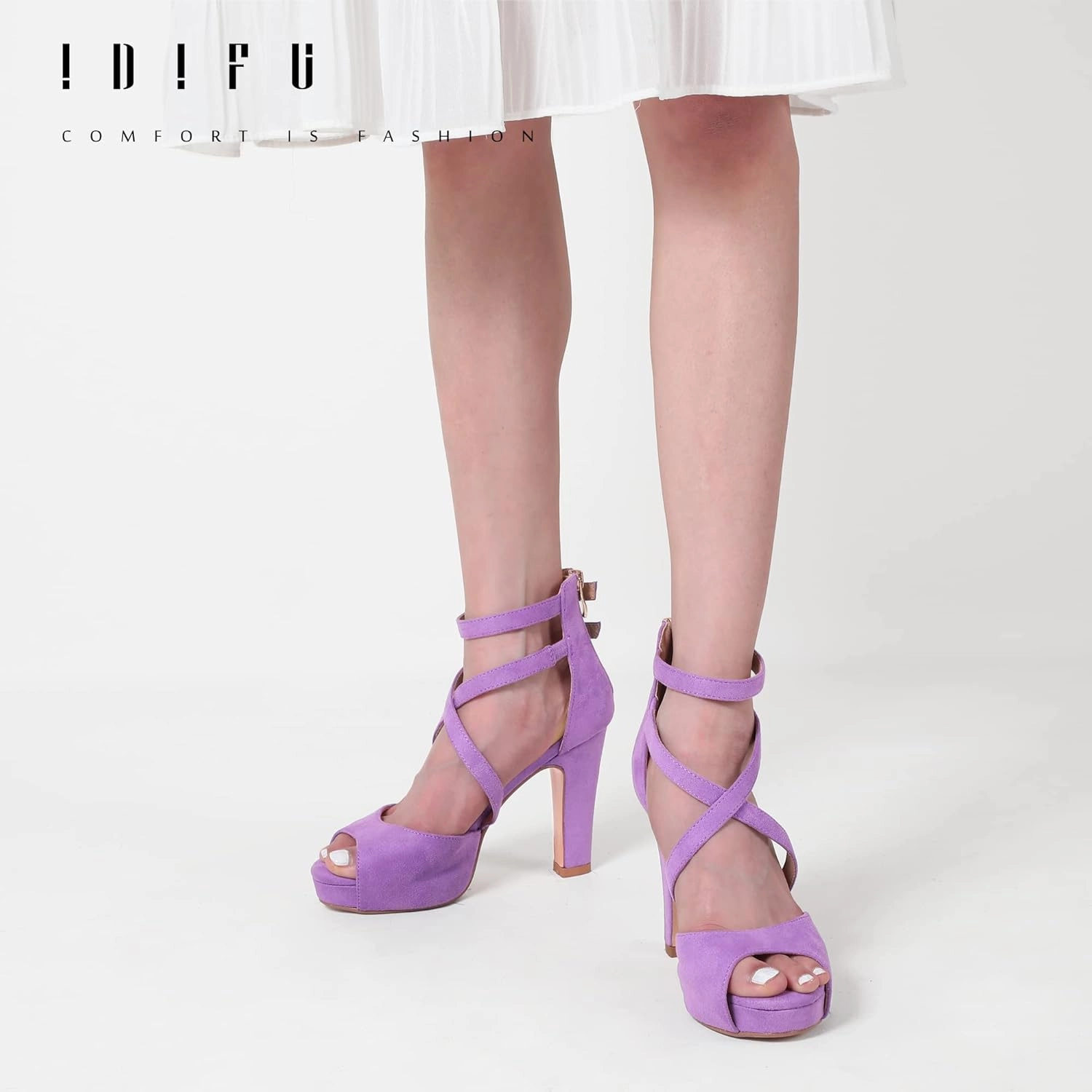 IDIFU Women's IN4 Platform Heels Strappy Chunky Heels For Women Dressy Peep Toe High Heels For Women Bridal Wedding Shoes For Bride On Evening Prom