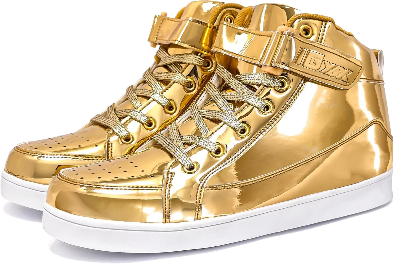 IGxx Sequins Shoes for Kids Boys Fashion Sparkle Gold Shoes Bling Shiny High Top Sneakers Girls Hook&Loop