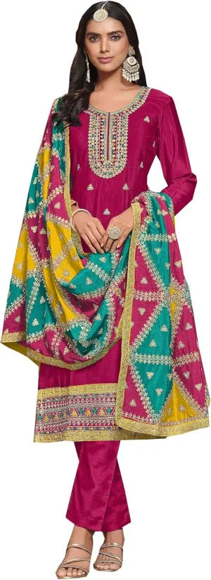 Indian Function Wear Salwar Kameez Dress Pakistani Style Sewn Trouser Pant Suits (US, Numeric, 48, Regular, Regular, Pink 1)