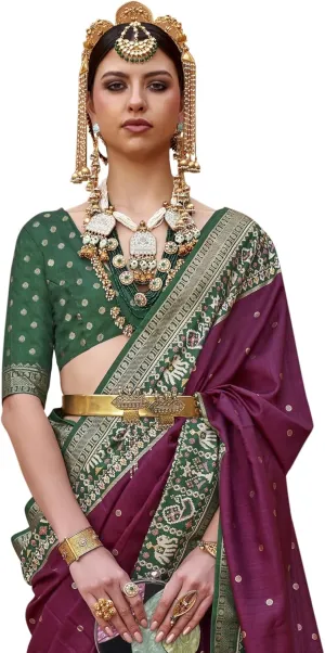 Indian Women's Pink Woven Design Patola Silk Saree with Unstitched Blouse Piece (TRITH100_Parent)
