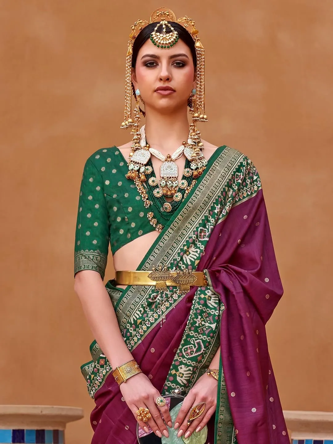 Indian Women's Pink Woven Design Patola Silk Saree with Unstitched Blouse Piece (TRITH100_Parent)