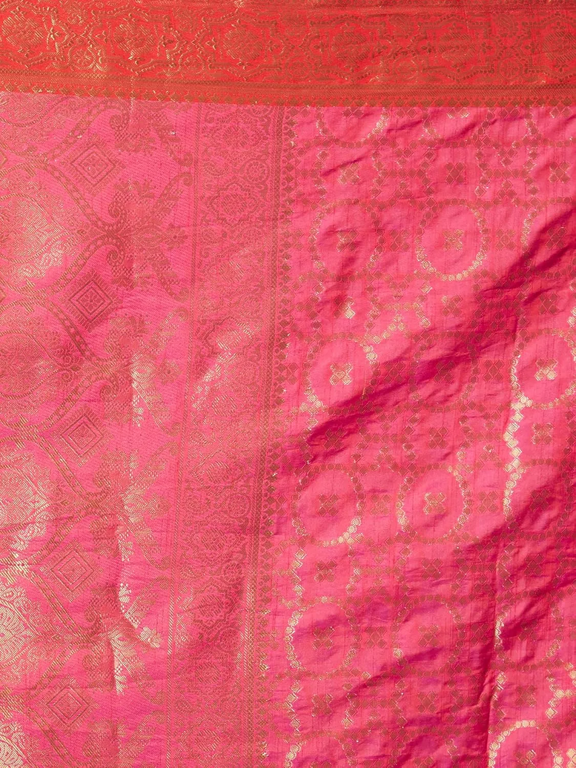 Indian Women's Pink Woven Design Patola Silk Saree with Unstitched Blouse Piece (TRITH100_Parent)