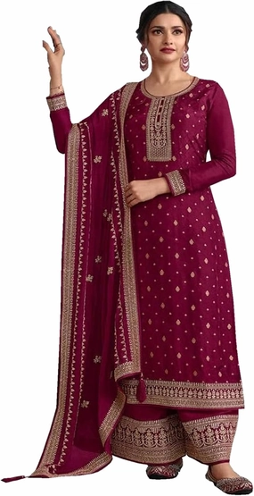 Indian Function Wear Palazzo Suits Pakistani Sewn Embroiderd Work Salawar Kameez Dress (US, Numeric, 34, Regular, Regular, Pink)