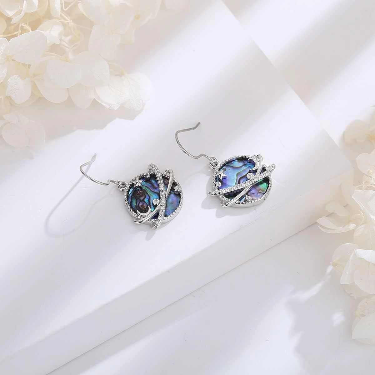 INFUSEU Natural Abalone Shell Jewelry Cute Butterfly Planet Necklace Earrings for Women Teen, 925 Sterling Silver