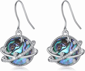 INFUSEU Natural Abalone Shell Jewelry Cute Butterfly Planet Necklace Earrings for Women Teen, 925 Sterling Silver