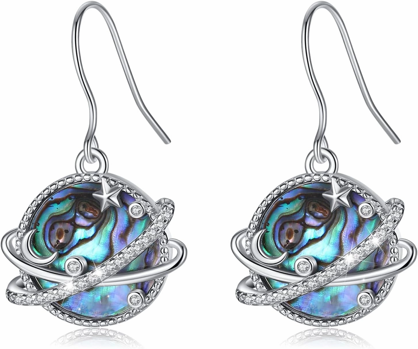 INFUSEU Natural Abalone Shell Jewelry Cute Butterfly Planet Necklace Earrings for Women Teen, 925 Sterling Silver