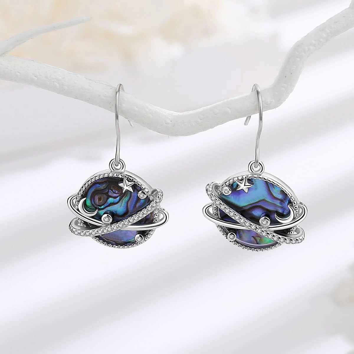 INFUSEU Natural Abalone Shell Jewelry Cute Butterfly Planet Necklace Earrings for Women Teen, 925 Sterling Silver