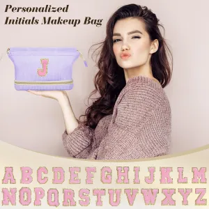 Initial Travel Makeup Bag for Women, Personalized Gift Large Double Layer Make Up Gift Cute Cosmetic Bag for Girl Makeup Pouch Wide-open Roomy Makeup Travel Bags Birthday Gifts for Her Purple - A