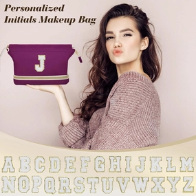 Initial Travel Makeup Bag for Women, Personalized Gift Large Double Layer Make Up Gift Cute Cosmetic Bag for Girl Makeup Pouch Wide-open Roomy Makeup Travel Bags Birthday Gifts for Her Deep Purple - A