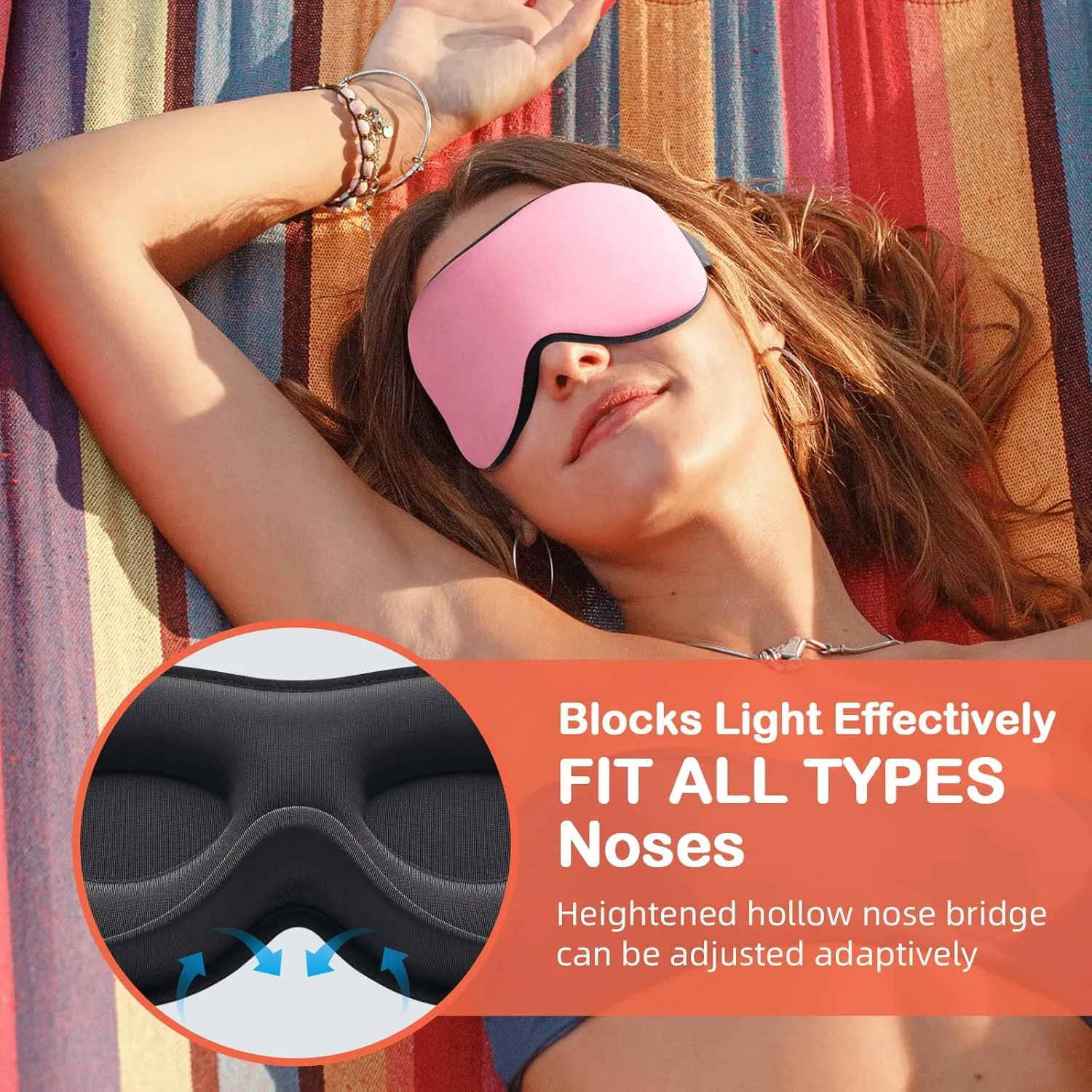 INNELO Sleep Mask for Side Sleepers - 3D Contoured Cup Eye Cover for Women and Men - 100% Light Blocking, Soft, No Pressure Blindfold for Travel, Nap, Yoga - Pink