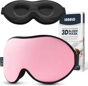 INNELO Sleep Mask for Side Sleepers - 3D Contoured Cup Eye Cover for Women and Men - 100% Light Blocking, Soft, No Pressure Blindfold for Travel, Nap, Yoga - Pink