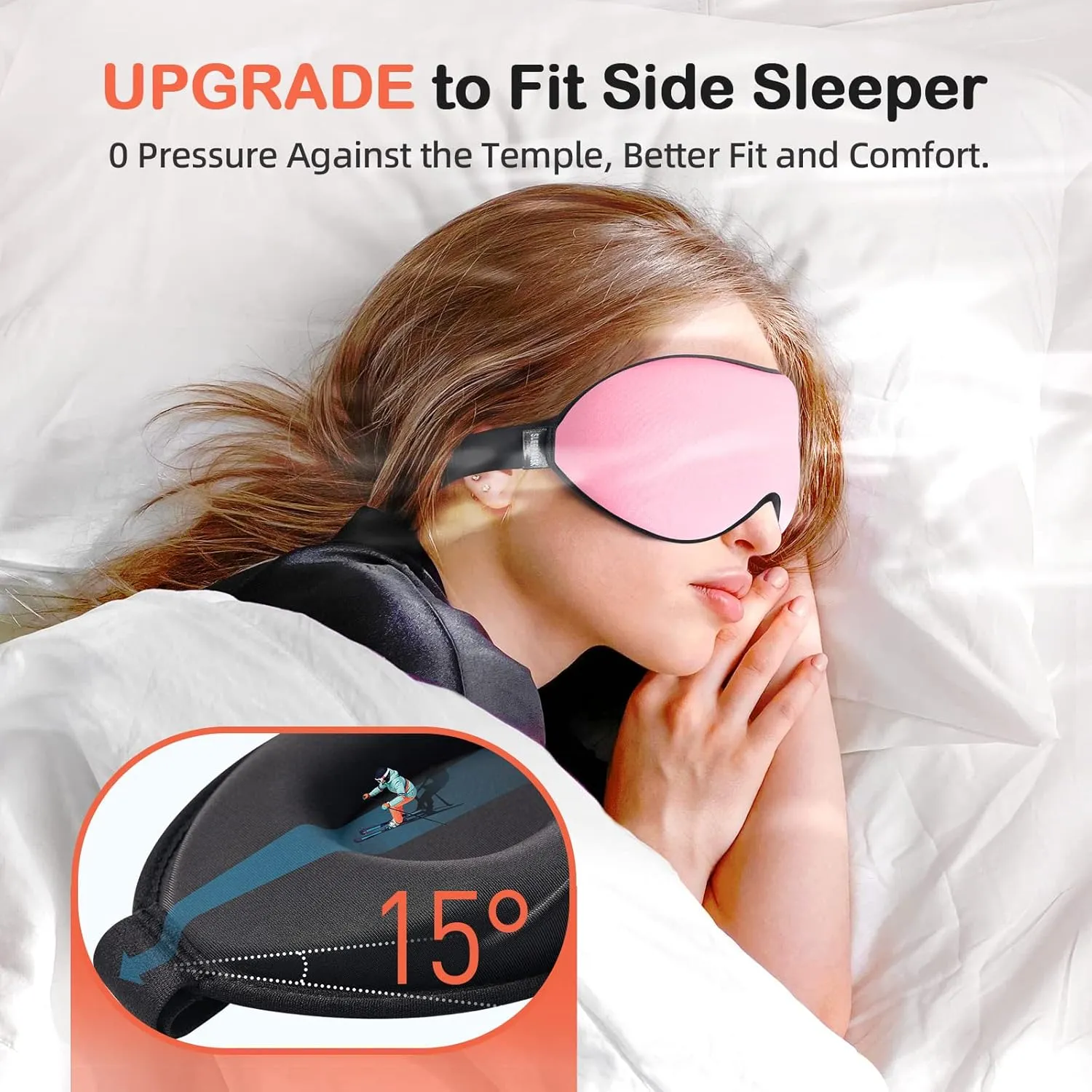 INNELO Sleep Mask for Side Sleepers - 3D Contoured Cup Eye Cover for Women and Men - 100% Light Blocking, Soft, No Pressure Blindfold for Travel, Nap, Yoga - Pink