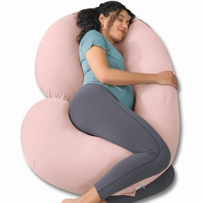 INSEN Cooling Pregnancy Pillow, Maternity Pillow with Soft Cotton Cover,C Shaped Pregnant Women and Side Sleeping (Cooling Pink)