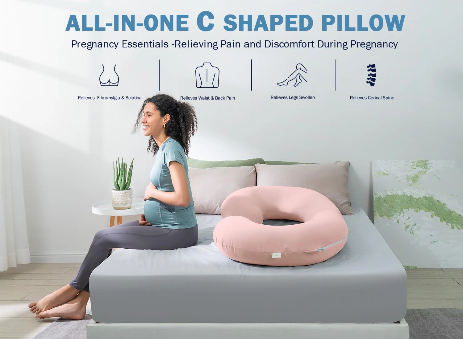 INSEN Cooling Pregnancy Pillow, Maternity Pillow with Soft Cotton Cover,C Shaped Pregnant Women and Side Sleeping (Cooling Pink)