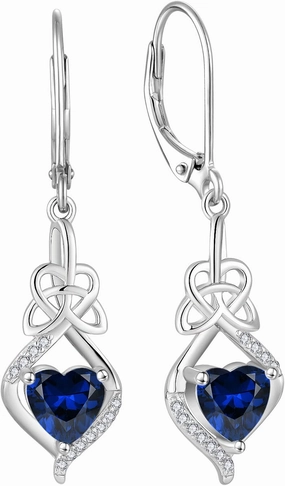 Irish Celtic Knot Earrings for Women 925 Sterling Silver Dangle Drop Infinity Leverback Earrings with Birthstone Good Luck Jewelry Gifts for Women Her