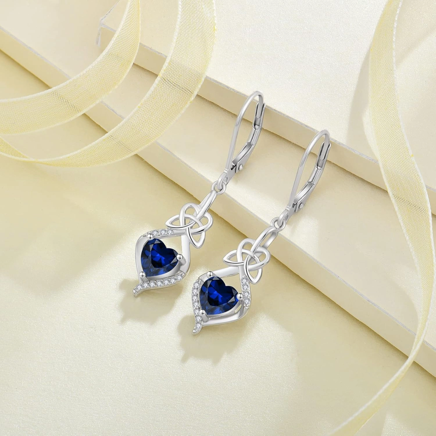 Irish Celtic Knot Earrings for Women 925 Sterling Silver Dangle Drop Infinity Leverback Earrings with Birthstone Good Luck Jewelry Gifts for Women Her