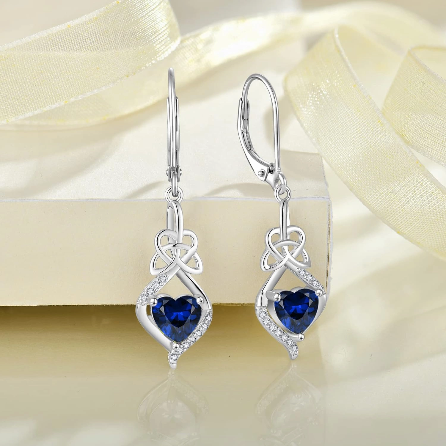 Irish Celtic Knot Earrings for Women 925 Sterling Silver Dangle Drop Infinity Leverback Earrings with Birthstone Good Luck Jewelry Gifts for Women Her