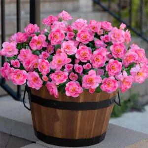 Ivydale Artificial Faux Flowers Plants for Outdoor Outside Decoration, Fake Silk Pink Camellia UV Resistant Realistic for Planter Pot Porch Patio Balcony Garden Yard Home Decor, 3 Bundles